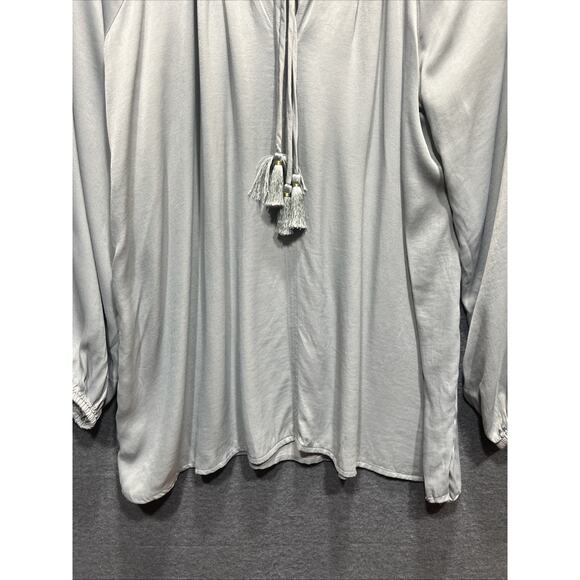 Johnny Was Calme Gray Double Tassel Tonal Embroidered V-Neck Tunic Women Size XL - Picture 3 of 14